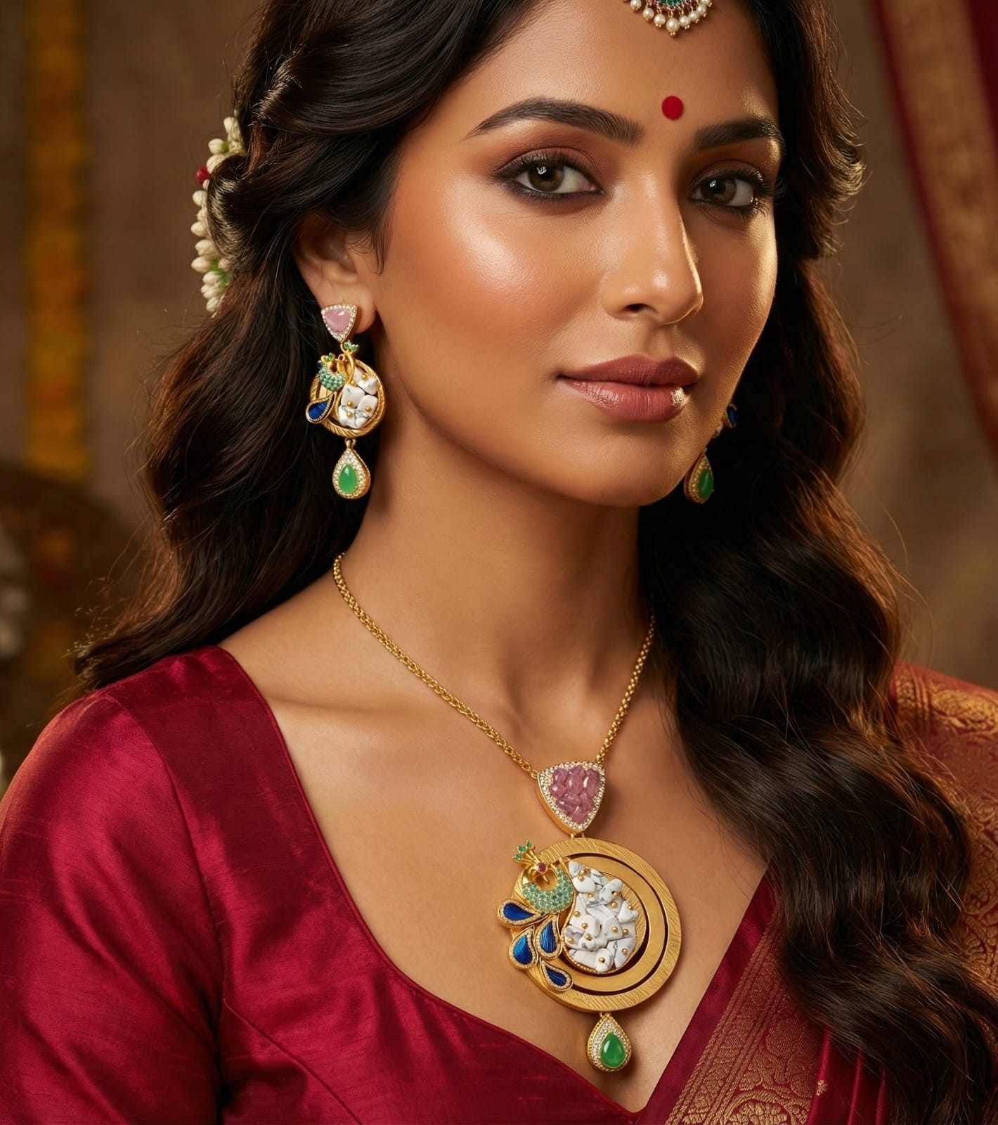 Peacock Enamel Ear Rings Set